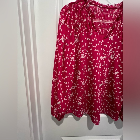 Like New Large Fuchsia and White Print Top Sheer with Lining - Picture 2 of 14